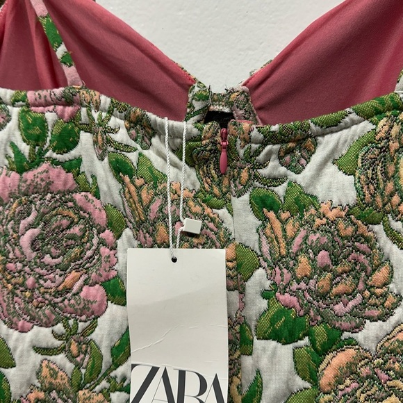 ZARA Floral Jacquard Mini Dress with Rhinestone Trim - Size L - Picture 8 of 12